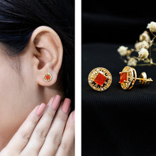 Load image into Gallery viewer, Antique Style 0.6 Carat Fire Opal Circle Stud Earrings with Lab Diamond