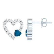 Load image into Gallery viewer, Certified London Blue Topaz and Diamond Heart Stud Earrings