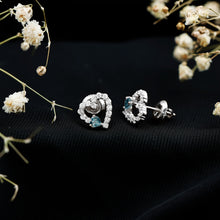 Load image into Gallery viewer, Certified London Blue Topaz and Diamond Heart Stud Earrings