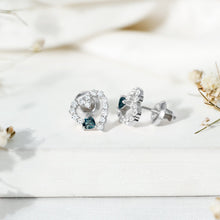 Load image into Gallery viewer, Certified London Blue Topaz and Diamond Heart Stud Earrings