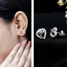 Load image into Gallery viewer, Certified London Blue Topaz and Diamond Heart Stud Earrings
