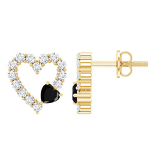 Load image into Gallery viewer, Lab Created Black and White Diamond Heart Stud Earrings in Silver