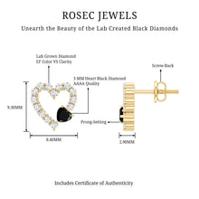 Load image into Gallery viewer, Lab Created Black and White Diamond Heart Stud Earrings in Silver