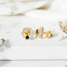 Load image into Gallery viewer, Lab Created Black and White Diamond Heart Stud Earrings in Silver
