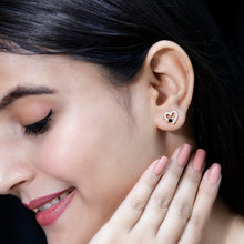 Load image into Gallery viewer, Lab Created Black and White Diamond Heart Stud Earrings in Silver