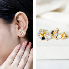 Load image into Gallery viewer, Lab Created Black and White Diamond Heart Stud Earrings in Silver