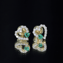 Load image into Gallery viewer, Lab Grown Emerald and Diamond Heart Stud Earrings in Yellow Gold Plated Silver