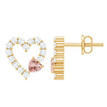 Load image into Gallery viewer, Certified Morganite and Diamond Heart Stud Earrings with Screwbacks