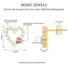 Load image into Gallery viewer, Certified Morganite and Diamond Heart Stud Earrings with Screwbacks