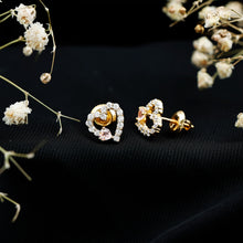 Load image into Gallery viewer, Certified Morganite and Diamond Heart Stud Earrings with Screwbacks