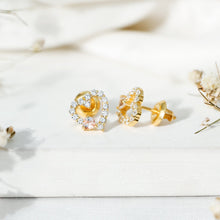 Load image into Gallery viewer, Certified Morganite and Diamond Heart Stud Earrings with Screwbacks