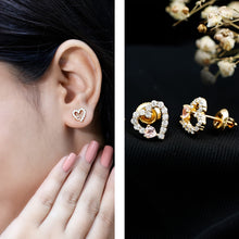 Load image into Gallery viewer, Certified Morganite and Diamond Heart Stud Earrings with Screwbacks