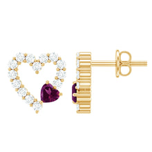 Load image into Gallery viewer, Sterling Silver Rhodolite Diamond Heart Stud Earrings
