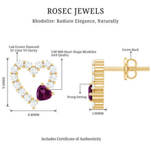 Load image into Gallery viewer, Sterling Silver Rhodolite Diamond Heart Stud Earrings