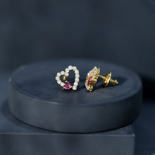 Load image into Gallery viewer, Sterling Silver Rhodolite Diamond Heart Stud Earrings