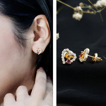 Load image into Gallery viewer, Sterling Silver Rhodolite Diamond Heart Stud Earrings