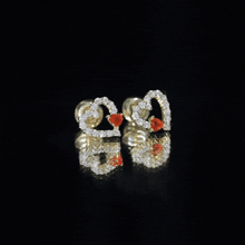 Load image into Gallery viewer, Certified Fire Opal and Diamond Heart Stud Earrings in Silver