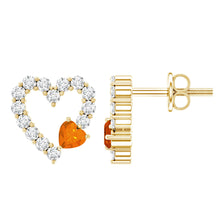 Load image into Gallery viewer, Certified Fire Opal and Diamond Heart Stud Earrings in Silver