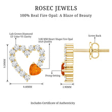 Load image into Gallery viewer, Certified Fire Opal and Diamond Heart Stud Earrings in Silver