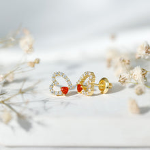 Load image into Gallery viewer, Certified Fire Opal and Diamond Heart Stud Earrings in Silver