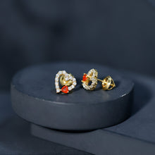 Load image into Gallery viewer, Certified Fire Opal and Diamond Heart Stud Earrings in Silver