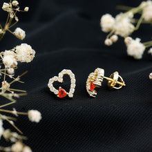 Load image into Gallery viewer, Certified Fire Opal and Diamond Heart Stud Earrings in Silver