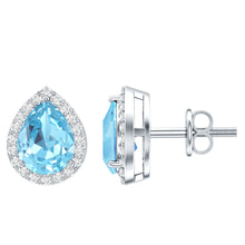 Load image into Gallery viewer, Real 0.89 Carat Aquamarine and Diamond Stud Earrings in Silver