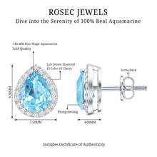 Load image into Gallery viewer, Real 0.89 Carat Aquamarine and Diamond Stud Earrings in Silver