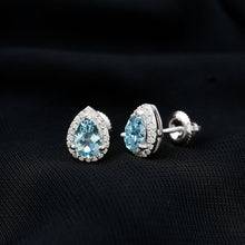 Load image into Gallery viewer, Real 0.89 Carat Aquamarine and Diamond Stud Earrings in Silver