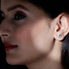Load image into Gallery viewer, Real 0.89 Carat Aquamarine and Diamond Stud Earrings in Silver