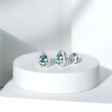 Load image into Gallery viewer, Real 0.89 Carat Aquamarine and Diamond Stud Earrings in Silver