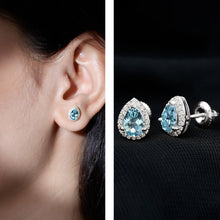 Load image into Gallery viewer, Real 0.89 Carat Aquamarine and Diamond Stud Earrings in Silver
