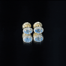 Load image into Gallery viewer, Natural Swiss Blue Topaz Stud Earrings with Diamond Halo