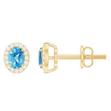 Load image into Gallery viewer, Natural Swiss Blue Topaz Stud Earrings with Diamond Halo