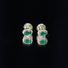 Load image into Gallery viewer, Genuine Emerald Stud Earrings with Diamond Halo