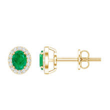Load image into Gallery viewer, Genuine Emerald Stud Earrings with Diamond Halo