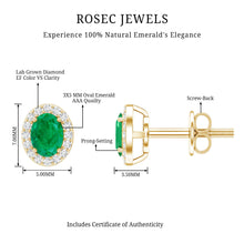 Load image into Gallery viewer, Genuine Emerald Stud Earrings with Diamond Halo