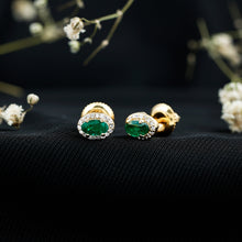 Load image into Gallery viewer, Genuine Emerald Stud Earrings with Diamond Halo
