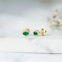 Load image into Gallery viewer, Genuine Emerald Stud Earrings with Diamond Halo