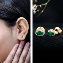 Load image into Gallery viewer, Genuine Emerald Stud Earrings with Diamond Halo