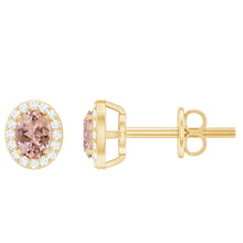 Load image into Gallery viewer, Peach Morganite and Diamond Halo Stud Earrings
