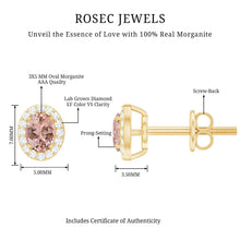 Load image into Gallery viewer, Peach Morganite and Diamond Halo Stud Earrings
