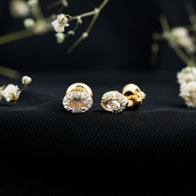 Load image into Gallery viewer, Peach Morganite and Diamond Halo Stud Earrings