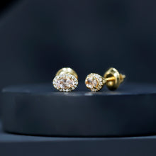 Load image into Gallery viewer, Peach Morganite and Diamond Halo Stud Earrings