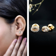 Load image into Gallery viewer, Peach Morganite and Diamond Halo Stud Earrings
