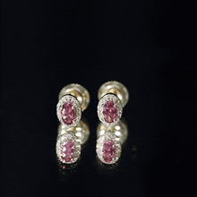 Load image into Gallery viewer, Genuine Oval Shaped Pink Tourmaline and Diamond Halo Stud Earrings