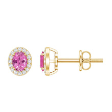 Load image into Gallery viewer, Genuine Oval Shaped Pink Tourmaline and Diamond Halo Stud Earrings