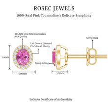 Load image into Gallery viewer, Genuine Oval Shaped Pink Tourmaline and Diamond Halo Stud Earrings