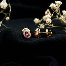 Load image into Gallery viewer, Genuine Oval Shaped Pink Tourmaline and Diamond Halo Stud Earrings
