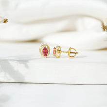 Load image into Gallery viewer, Genuine Oval Shaped Pink Tourmaline and Diamond Halo Stud Earrings
